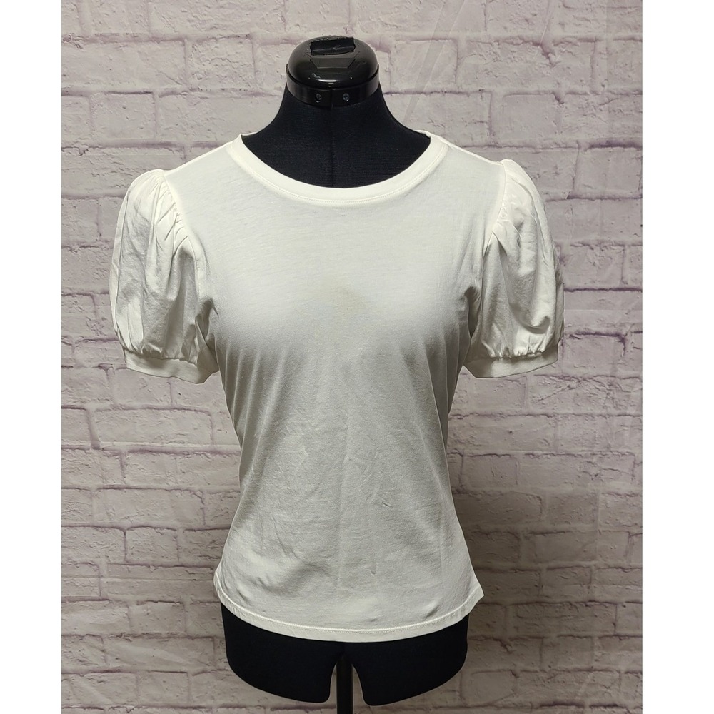 Paige Womens White Cotton Puff Short Sleeve Crewneck Top XS NWT